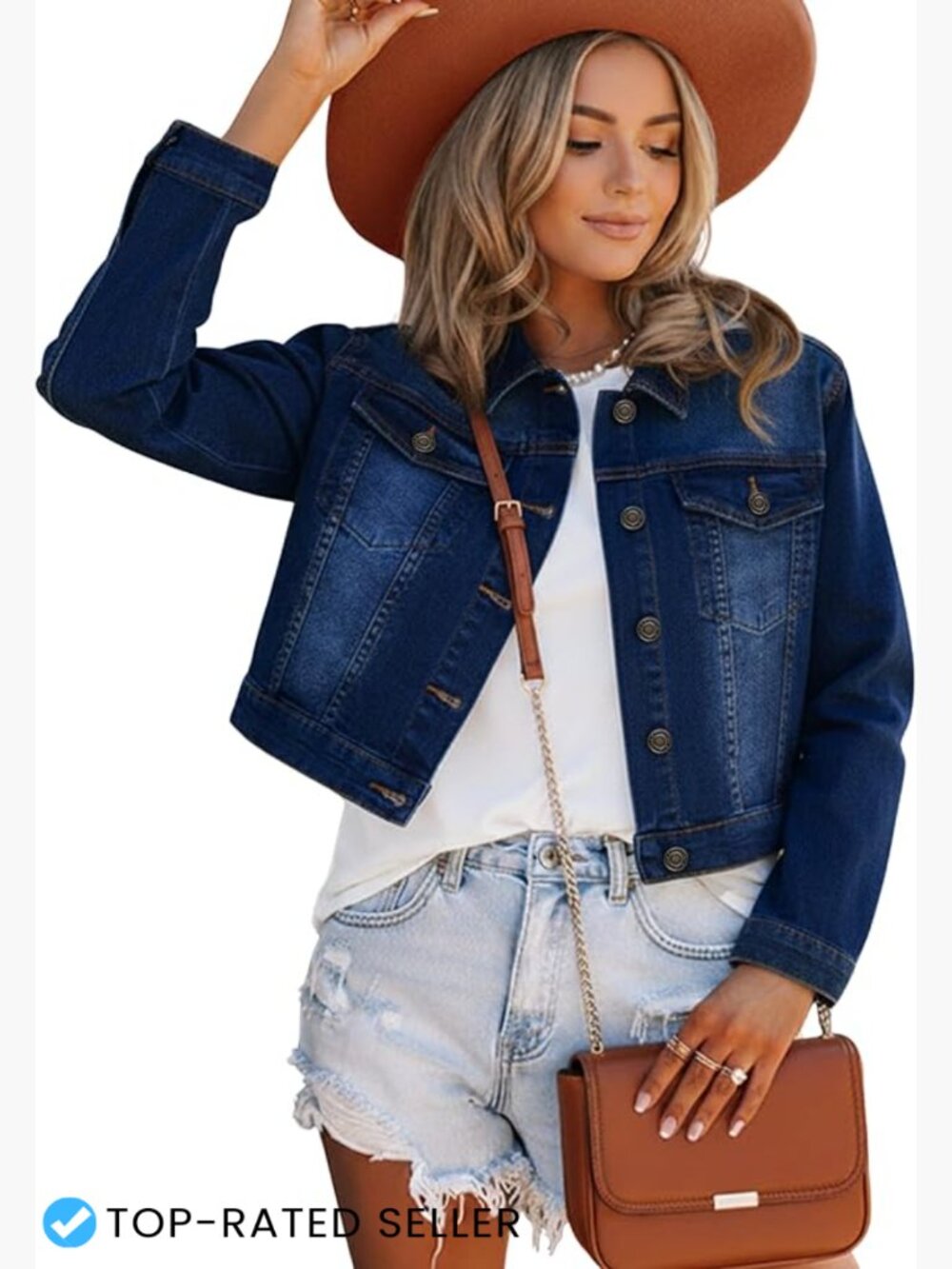 Cropped Denim Jacket Women Lightweight Stretchy 4 Pockets Casual Trendy Short